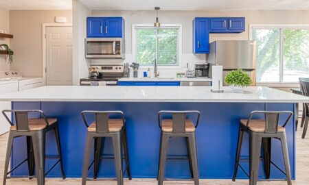 airbnb rental blue kitchen